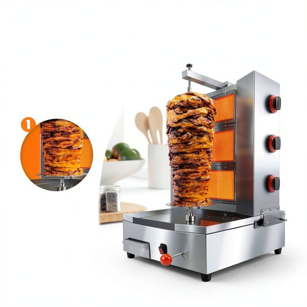 Shawarma Grill Machine Gas Broiler BNDHKR 3-Burner with Grease Tray-2