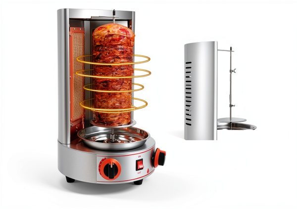 Gas Shawarma Machine Countertop Rotating Doner Kebab Oven Broiler Gyro Maker 360° Rotating Vertical Broiler With 2 Burners, 3000w Efficient Heating For Home/Outdoor Bbq, Kebab/Doner/Grill-3