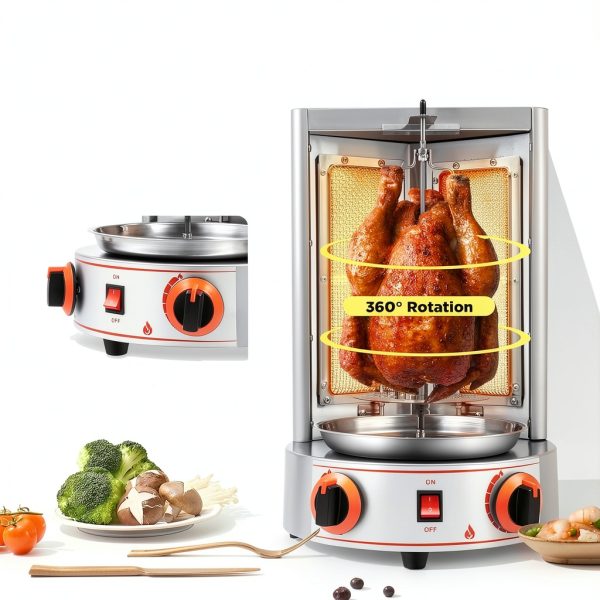 Gas Shawarma Machine Countertop Rotating Doner Kebab Oven Broiler Gyro Maker 360° Rotating Vertical Broiler With 2 Burners, 3000w Efficient Heating For Home/Outdoor Bbq, Kebab/Doner/Grill-2